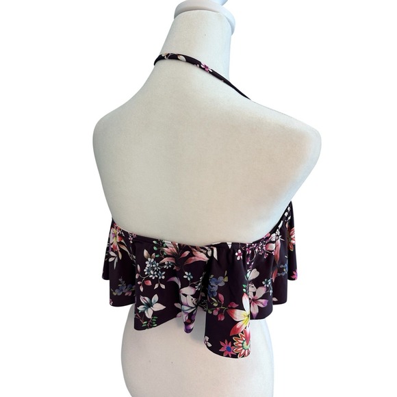 HOBIE Bikini Swimsuit Halter Top Purple Tropical‎ Floral Women's Sz S NWT - Picture 2 of 7